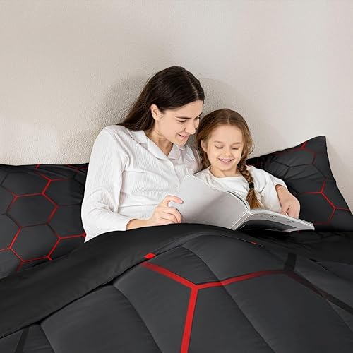 Miniatura 6 de Feelyou Juego de Ropa de Cama de Panal Juego de Edredón Moderno con Tema de Hexágono de Panal para Niños Varones Niños Edredón Geométrico Ultra
