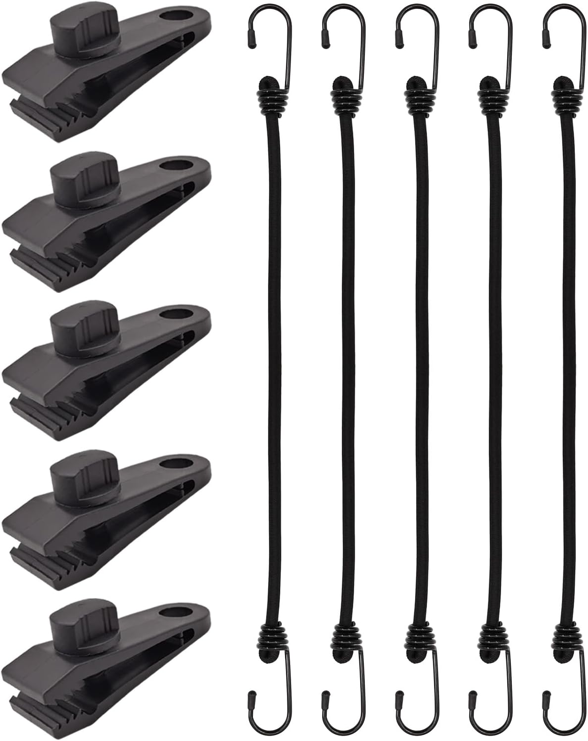 Bungee Cords with Hooks 40cm - 10 Pcs Bungee Cords Heavy Duty Outdoor, Bungee Straps with Hooks for Camping Tarp, Tents, Canopy and Fixings (Black)
