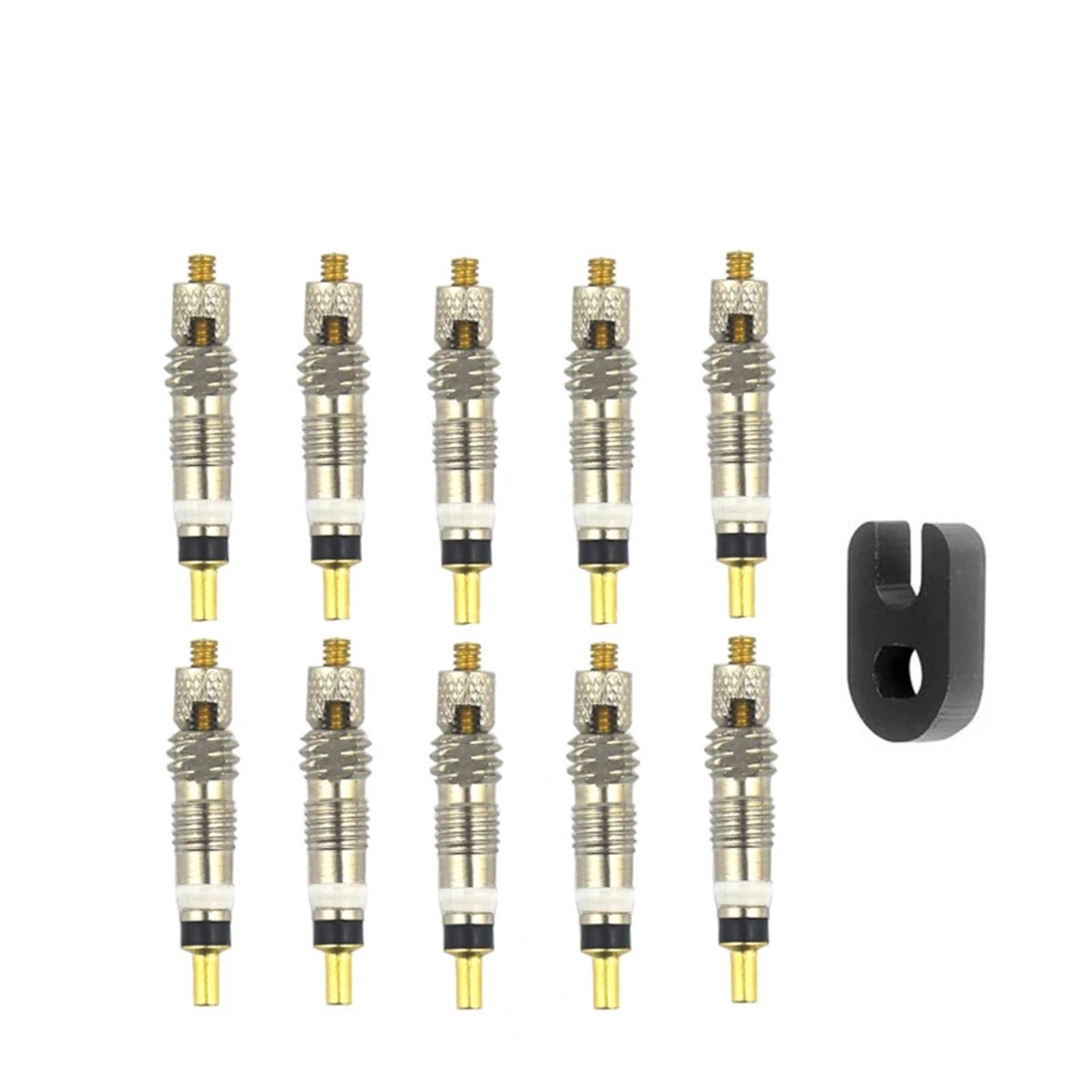 Bicycle Removable Presta Valve Core Bike Replacement Brass Tubeless Core Remover Tool for Tubeless(10pcs Core 1pc Tool)
