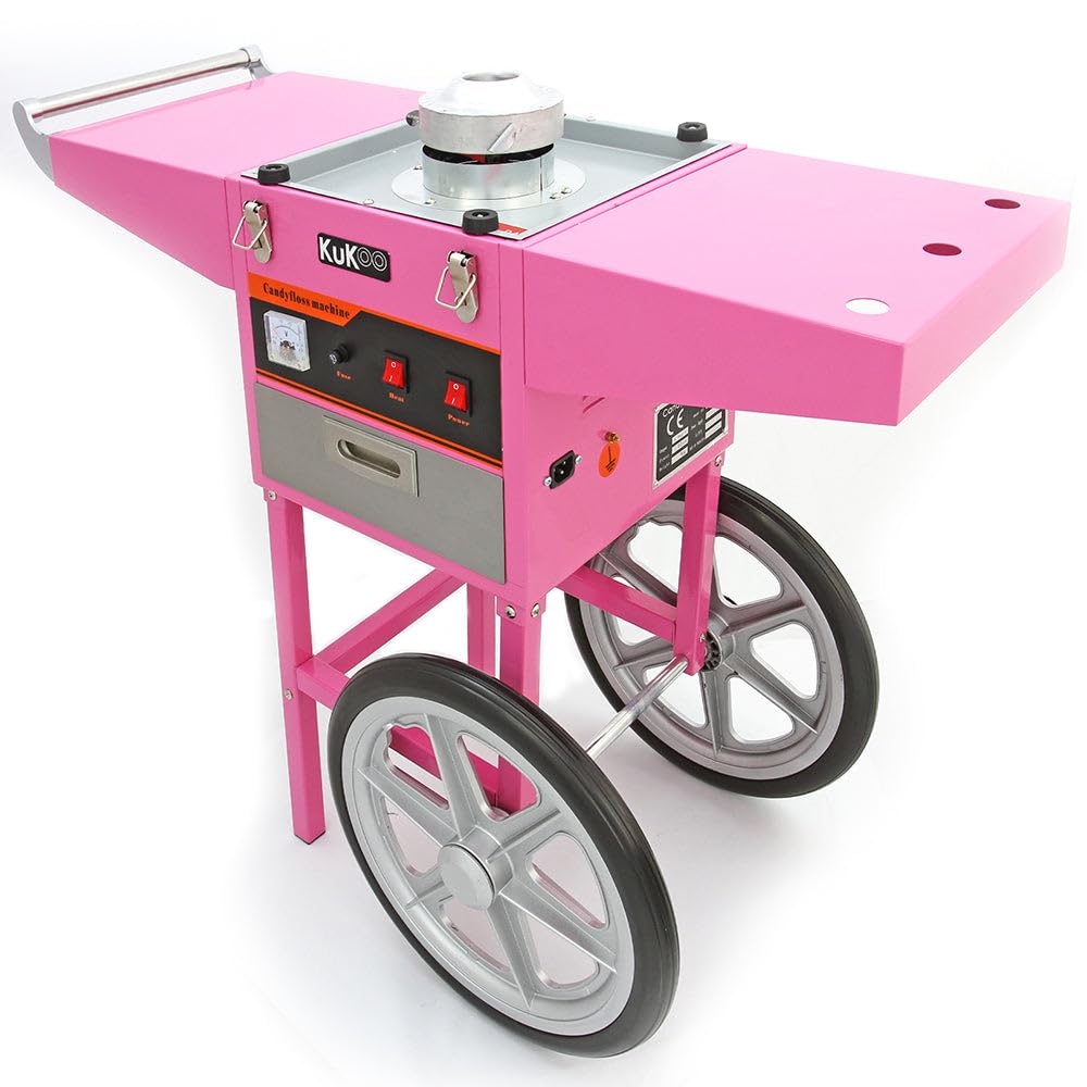 Macchina per Pop Corn e Zucchero filato con carrello - Acciaio inox - Contenitore 226 Gr Pop Corn - Contenitore 50cm Zucchero filato - Perfetto per professionisti - Feste, eventi, fiere, matrimoni.
