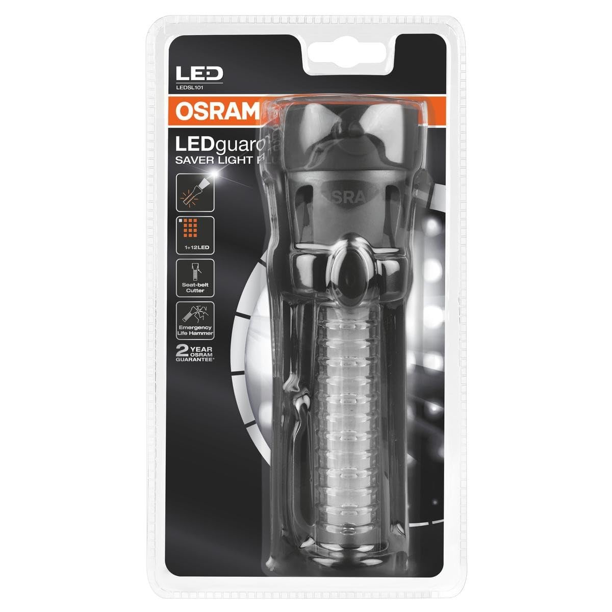 OSRAM LEDguardian SAVER LIGHT Plus con martillo rompecristales y cúter
