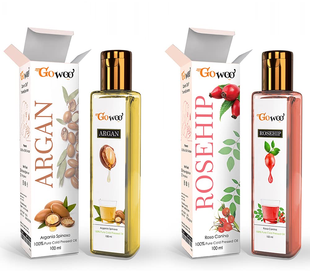 GO WOOPack of 2 Carrier Oils argan oil for hair & cold pressed rosehip seed oil 200 ML