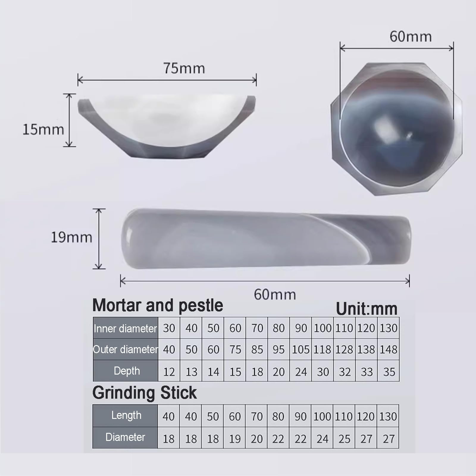 COYEUX Achat-Mörser und Stößel-Set, natürlicher Achat-Mörser, Härte 7-7,2, für Labor-Mahlvorgänge, poliert