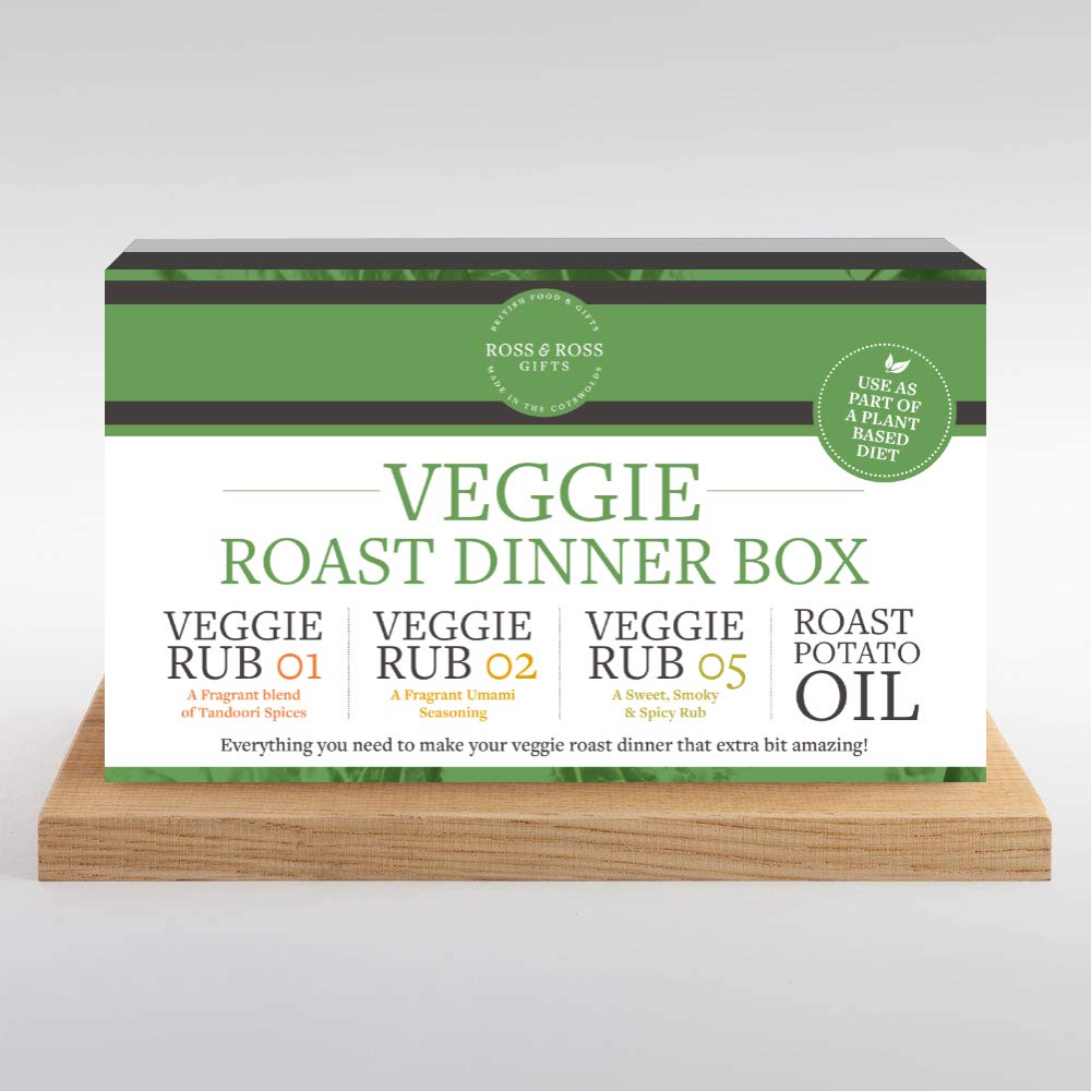 Ross & Ross Gifts - Veggie Roast Dinner Box – Gift Box – Roast Potato Oil and Veggie Rubs (3 x 50g Jars)