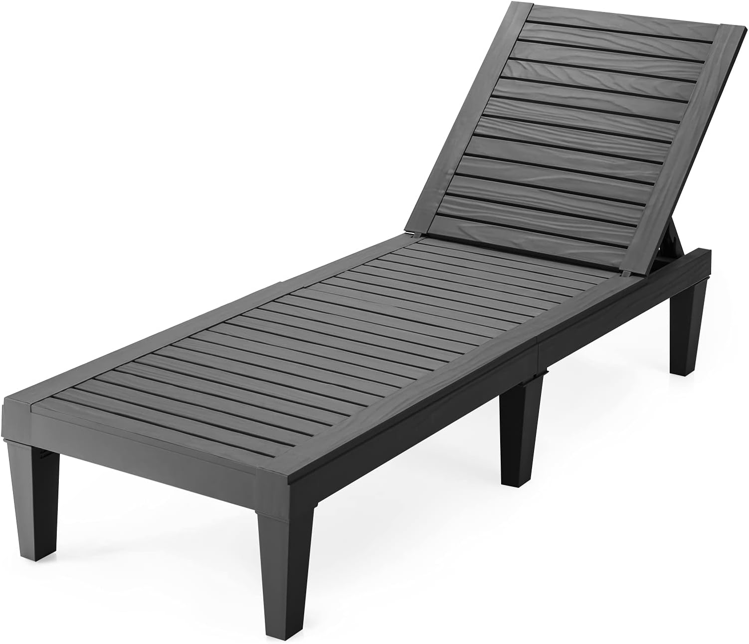 COSTWAY Sun Lounger, 4/5 Positions Adjustable Outdoor Chaise Lounge Chair with Wood Texture Surface, All-Weather Sunbed Recliner Chair for Garden, Patio, Beach and Poolside (without Armrests, Black)