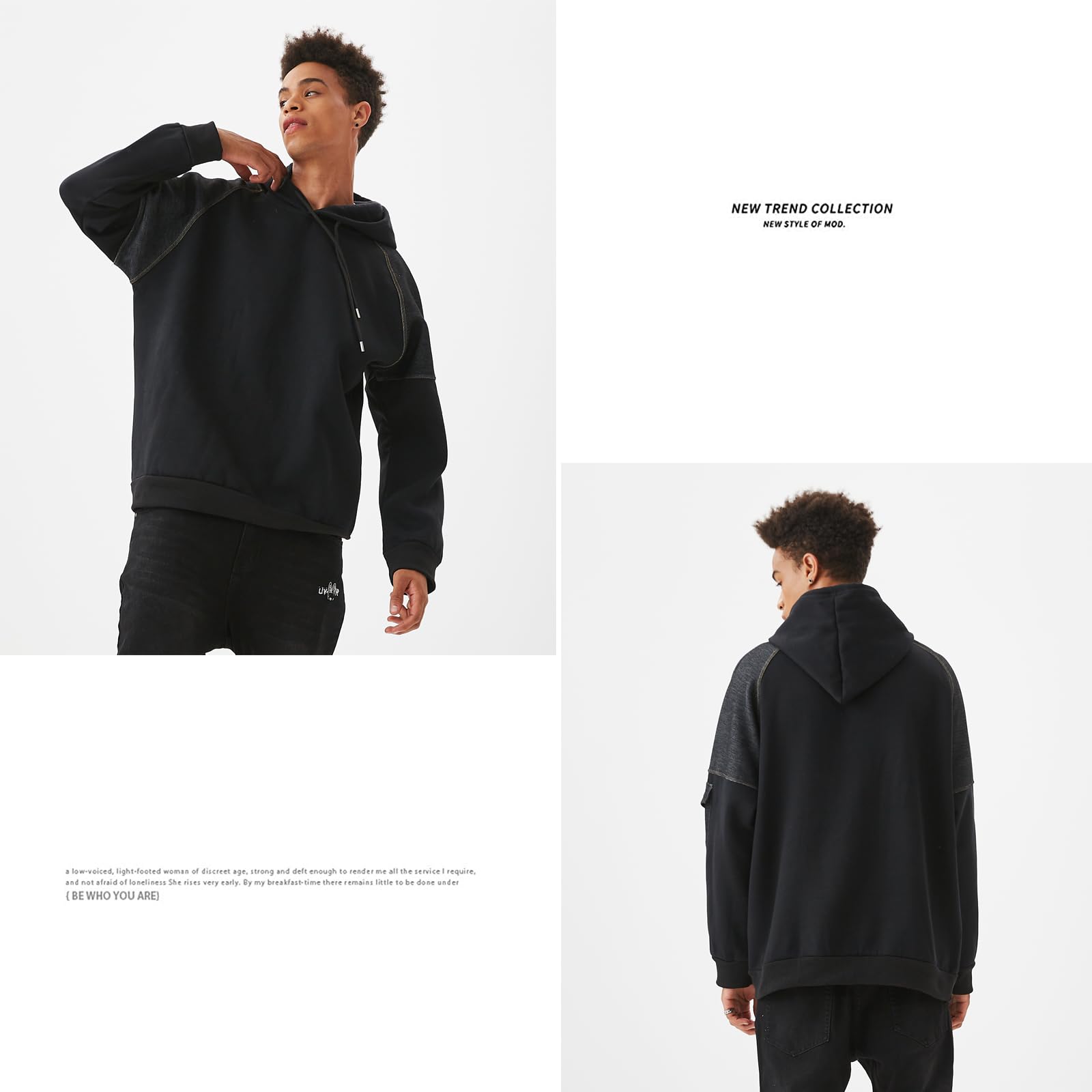 Moshtashio Sudaderas Hombres con Capucha Negra Deportiva Hoodie Casual Americana Techwear Invierno