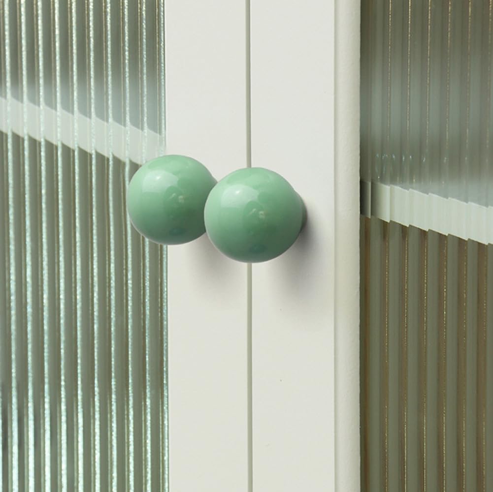 8 Pack Green Dresser Knobs 1.3" Ceramic Cabinet Knobs Cute Colorful Single Hole Pulls for Drawer 33mm Round Cupboard Handles for Children's Room Kitchen Wardrobe Cabinet Bathroom