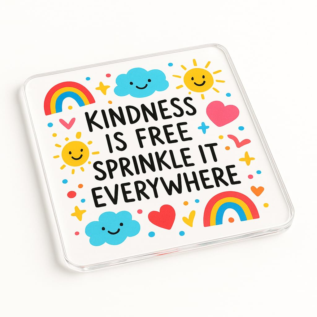 The Plum Penguin Sprinkle Of Kindness Acrylic Coaster Gift - Bright & Whimsical Doodle Design With Kindness Message, Colourful Desk Accessory