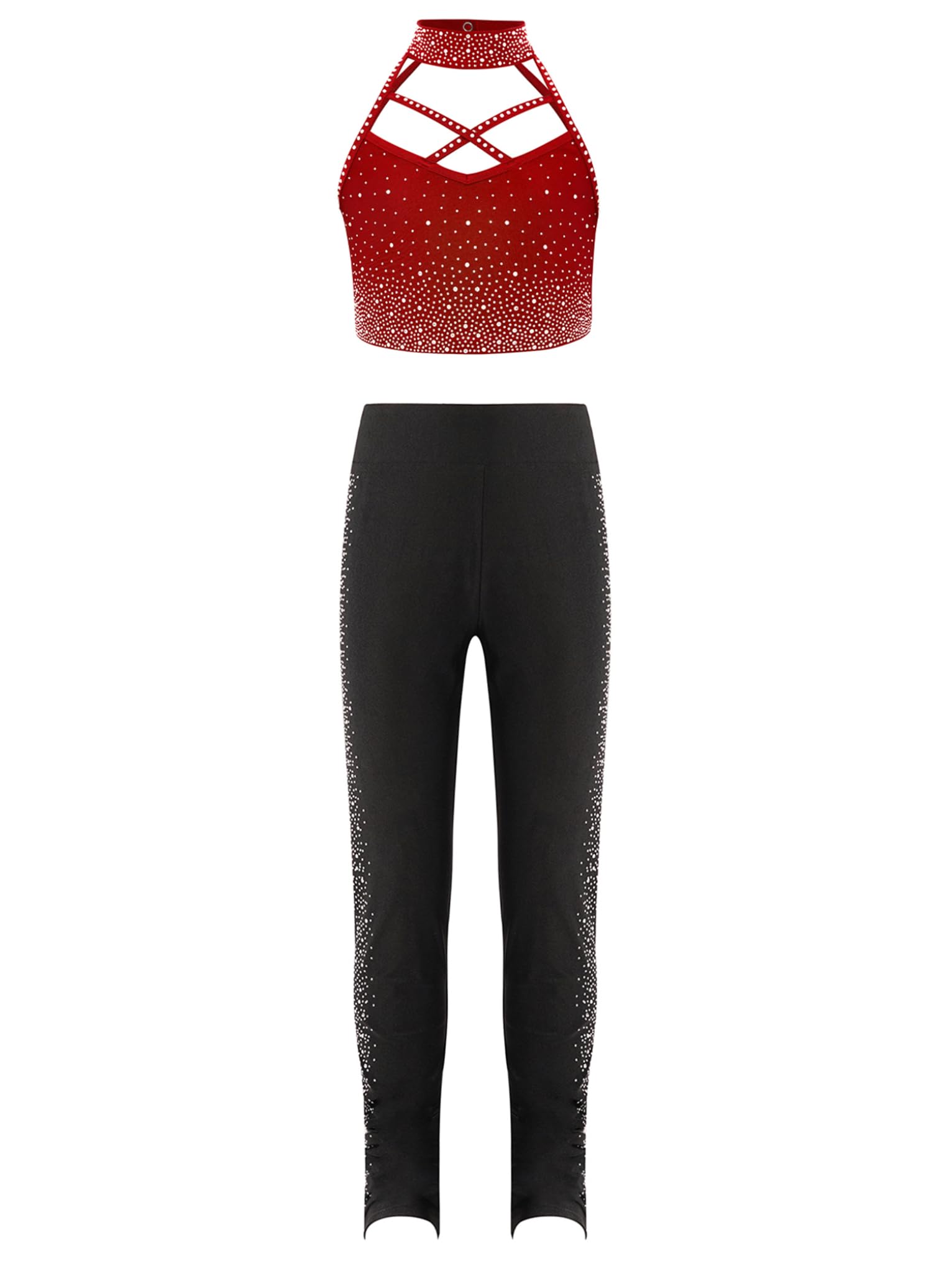 Mufeng Ragazze 2Pz Vestiti Danza Classica Bambina Tuta da Ginnastica Artistica Crop Top Canotta + Pantaloni Sportivi Leggings Abito da Pattinaggio Artistico