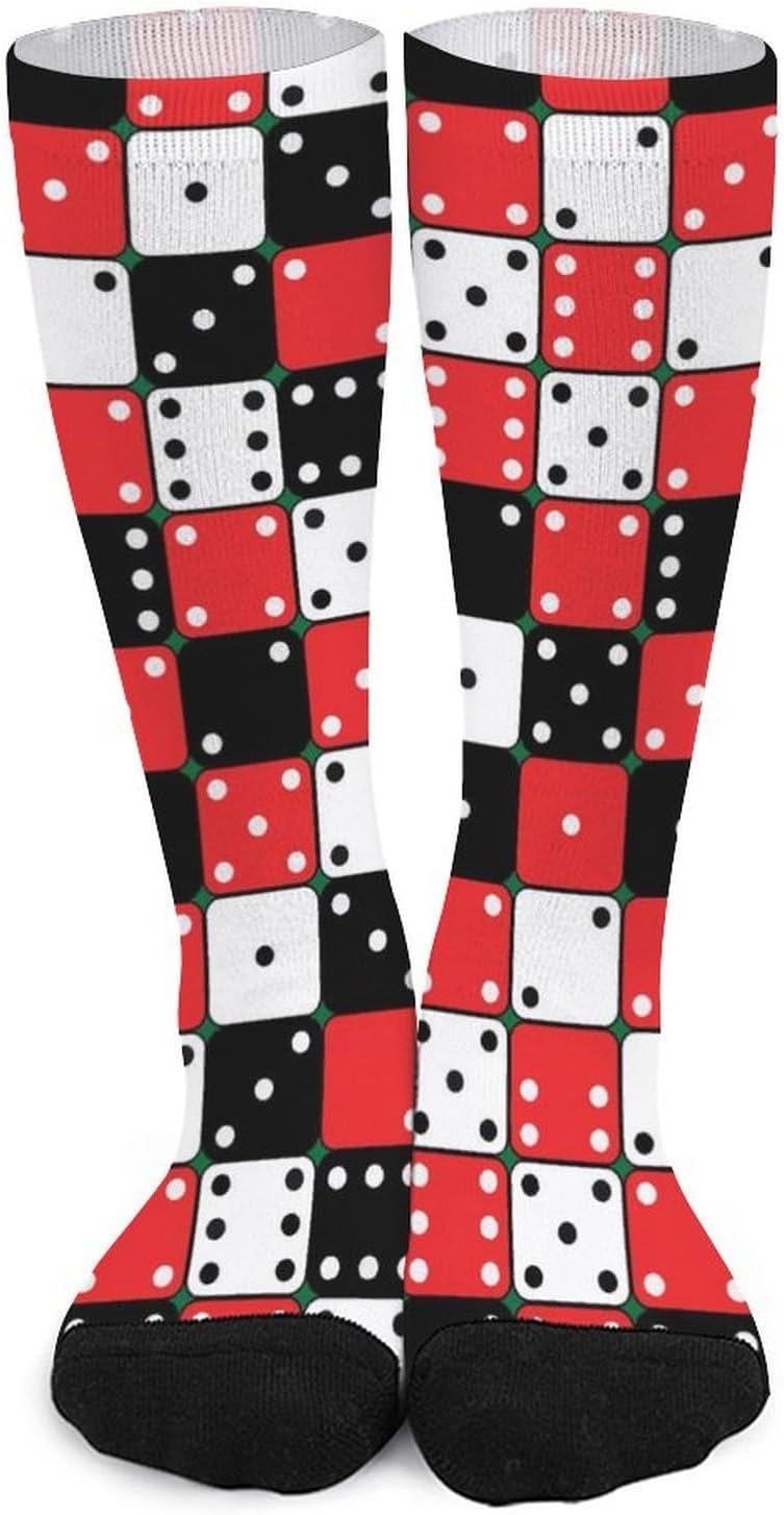 Red, White And Black Dice Knee High Socks Athletic Long Stockings Sport Casual Crew Tube Sock Boot 40cm