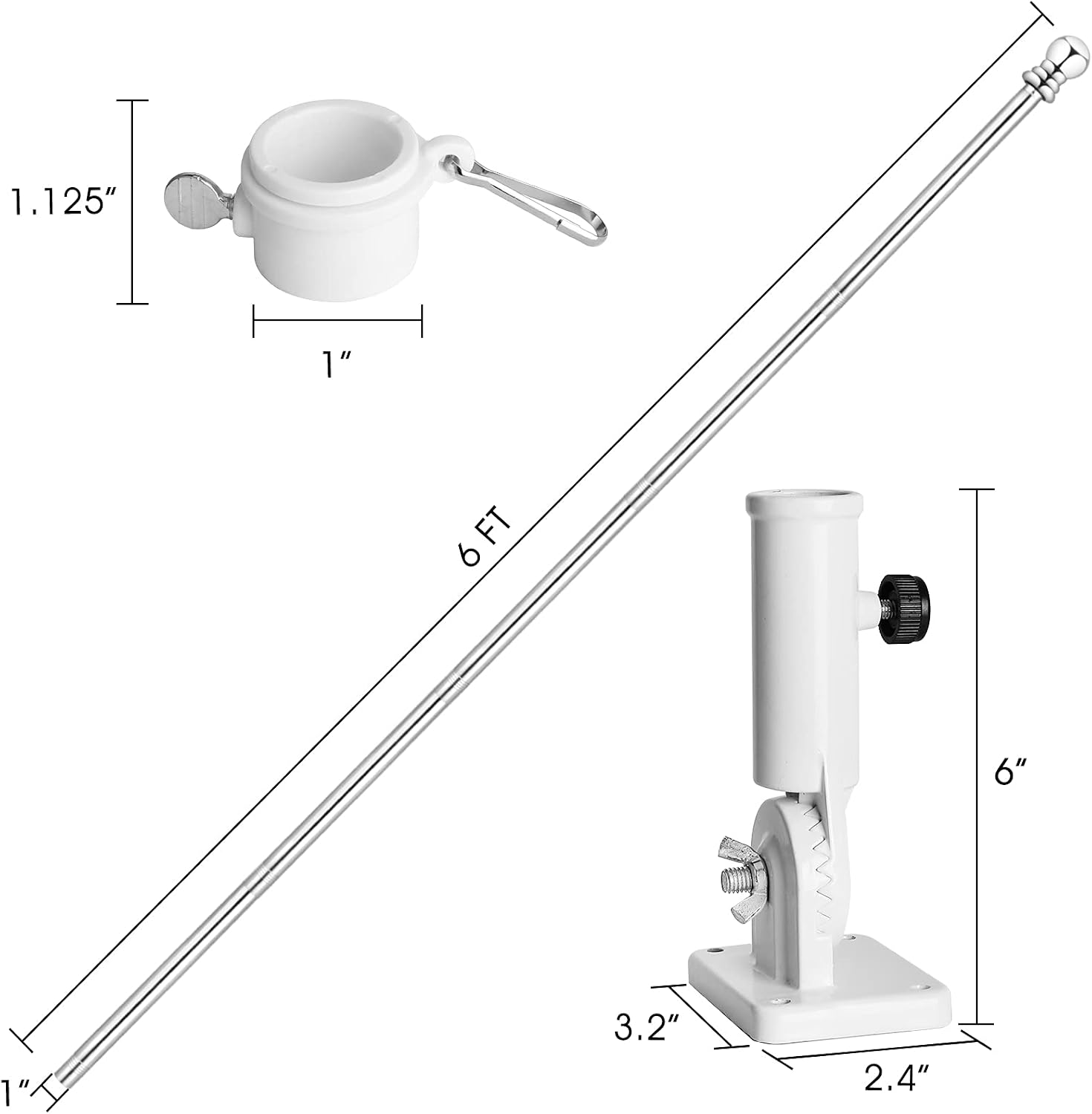 Flag Pole Kit 6FT, Flag Pole for House Outside with Holder, Heavy Duty Stainless Steel Flagpole Outdoor Flag Pole for Truck Porch Garden Yard with 4 Flag Pole Rings