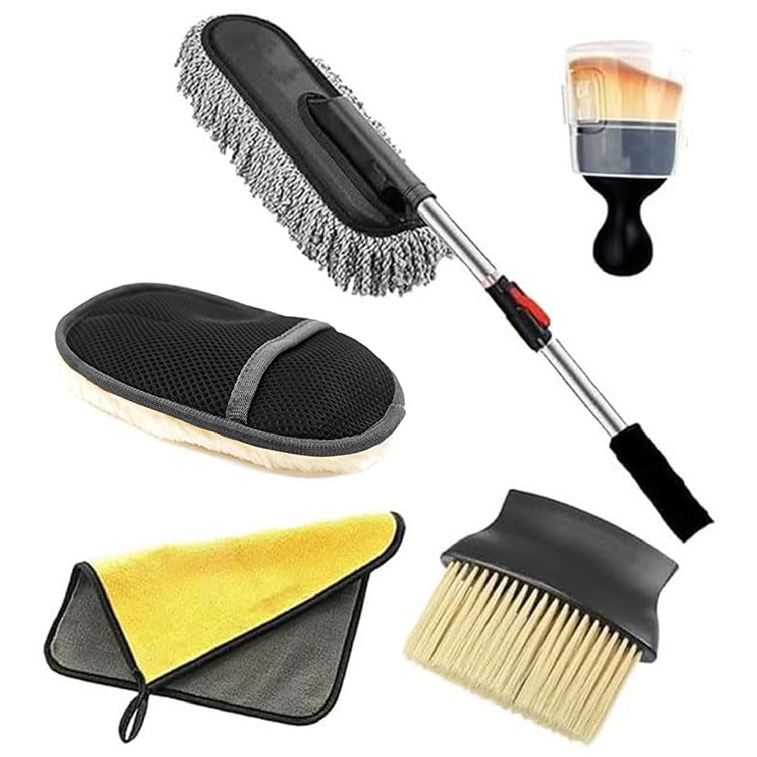 AUTOFRILL 5-in-1 Car Cleaning Kit – Microfiber Cloth, Car Duster with Extendable Handle, Cleaning Glove & 2 Dusting Brushs for Interior & Exterior Car Detailing, Car Wash, Care & Maintenance Tools-image-16