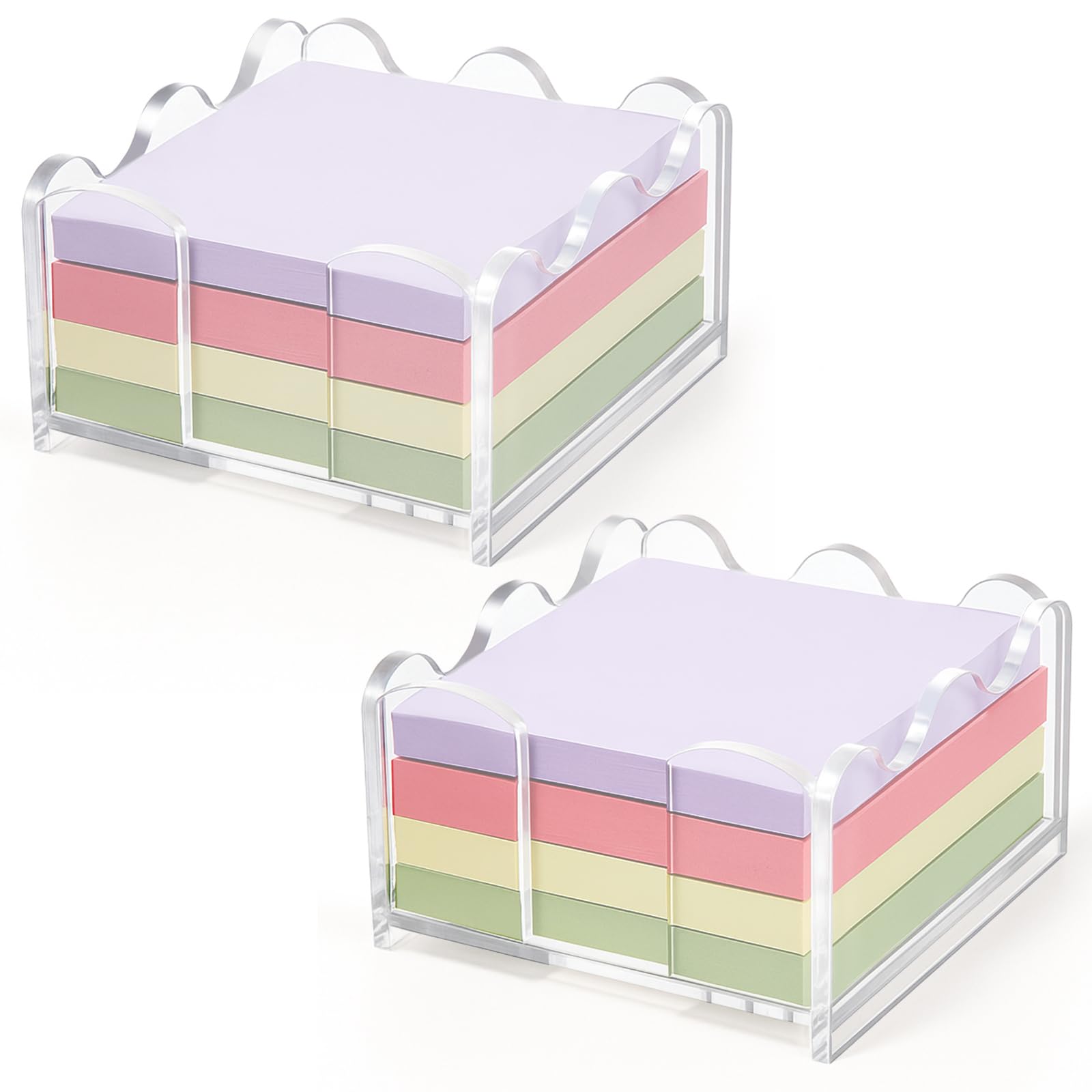2 Pcs 3x3 Inch Scalloped Acrylic Sticky Note Holder, Clear Note Dispenser