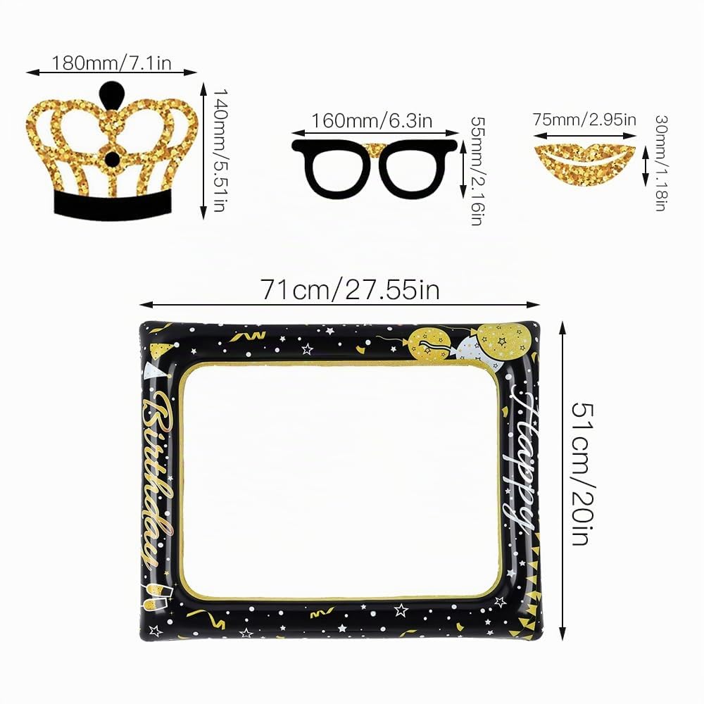 Cornice portafoto 17 pezzi, kit fotografico in oro nero, cornice gonfiabile, accessori inclusi per decorazione compleanno e feste