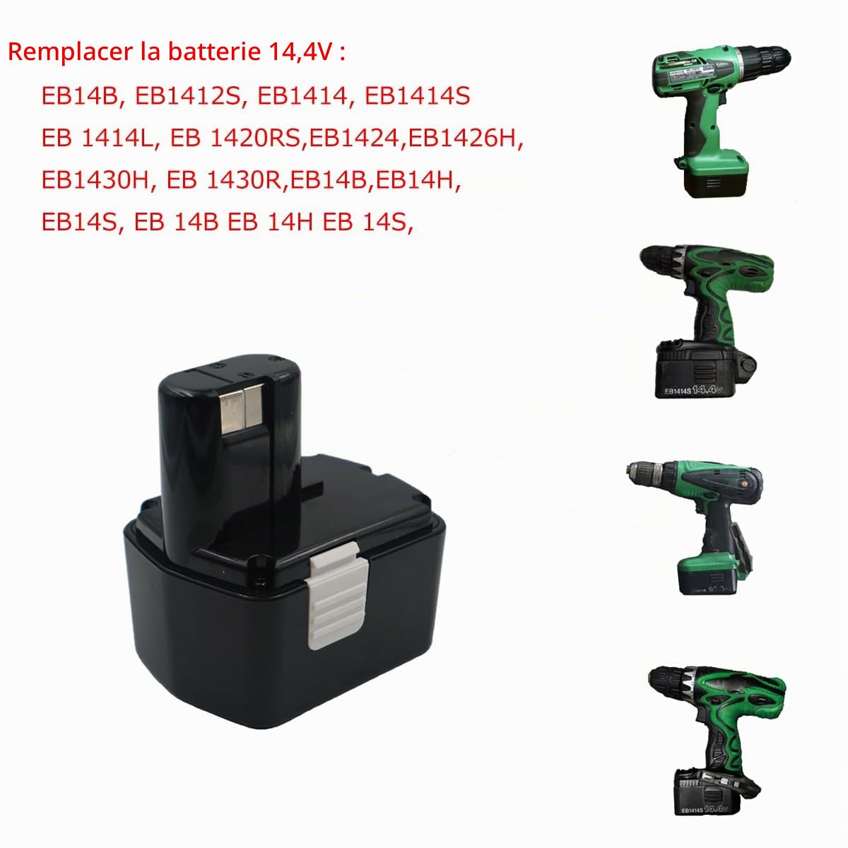 Batterie 14.4V 2Ah remplacer pour HITACH EB14B EB1412S EB1414 EB1414L EB1414S EB1420RS EB1424 EB1426H EB1430H EB1430R