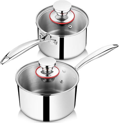 Miniatura 10 de P&P CHEF Olla y cacerola de tres capas de 1 cuarto de galón, sartén de acero inoxidable con tapa, olla de inducción de cocina, utensilios de cocina