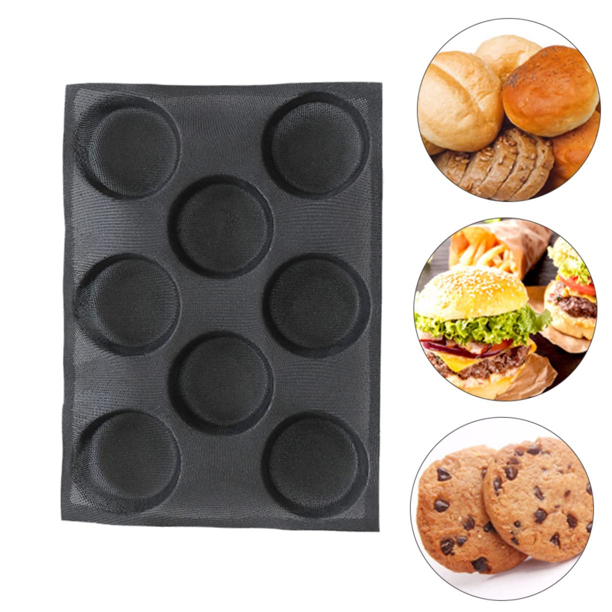 Kichvoe Silicone Gummy Molds Hamburger Bun Pan Silicone Hamburger Bun Mold 8 Cavities Non Stick Baking Pan for Making Buns Perforated Bakery Molds for Gluten Buns Round Silicone Molds