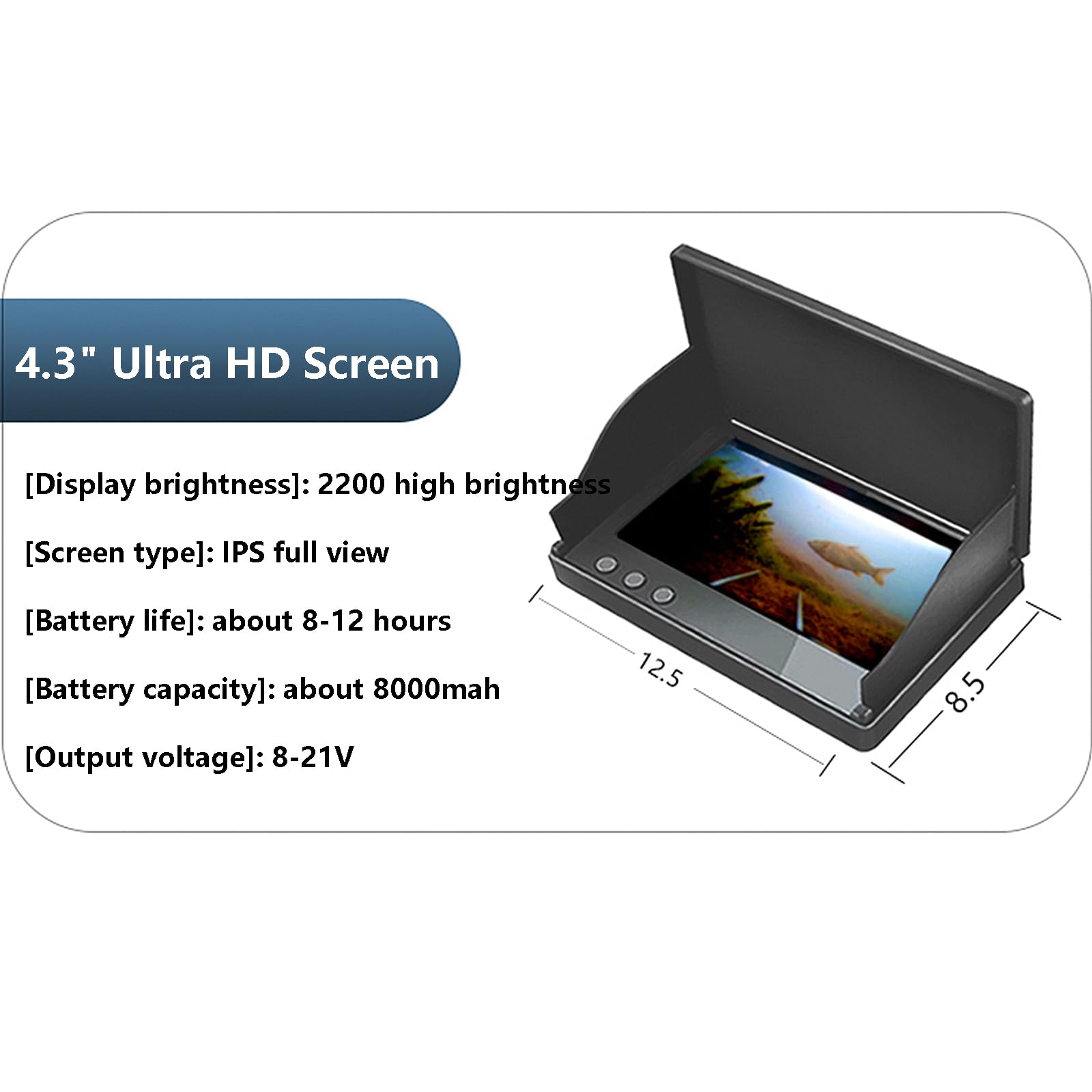 Telecamera Subacquea YEKUYEKU Per Pesca – HD 1080P, Obiettivo 220°, Cavo 20m, Batteria 8-12h | Ideale Per Mare, Ghiaccio E Laghi