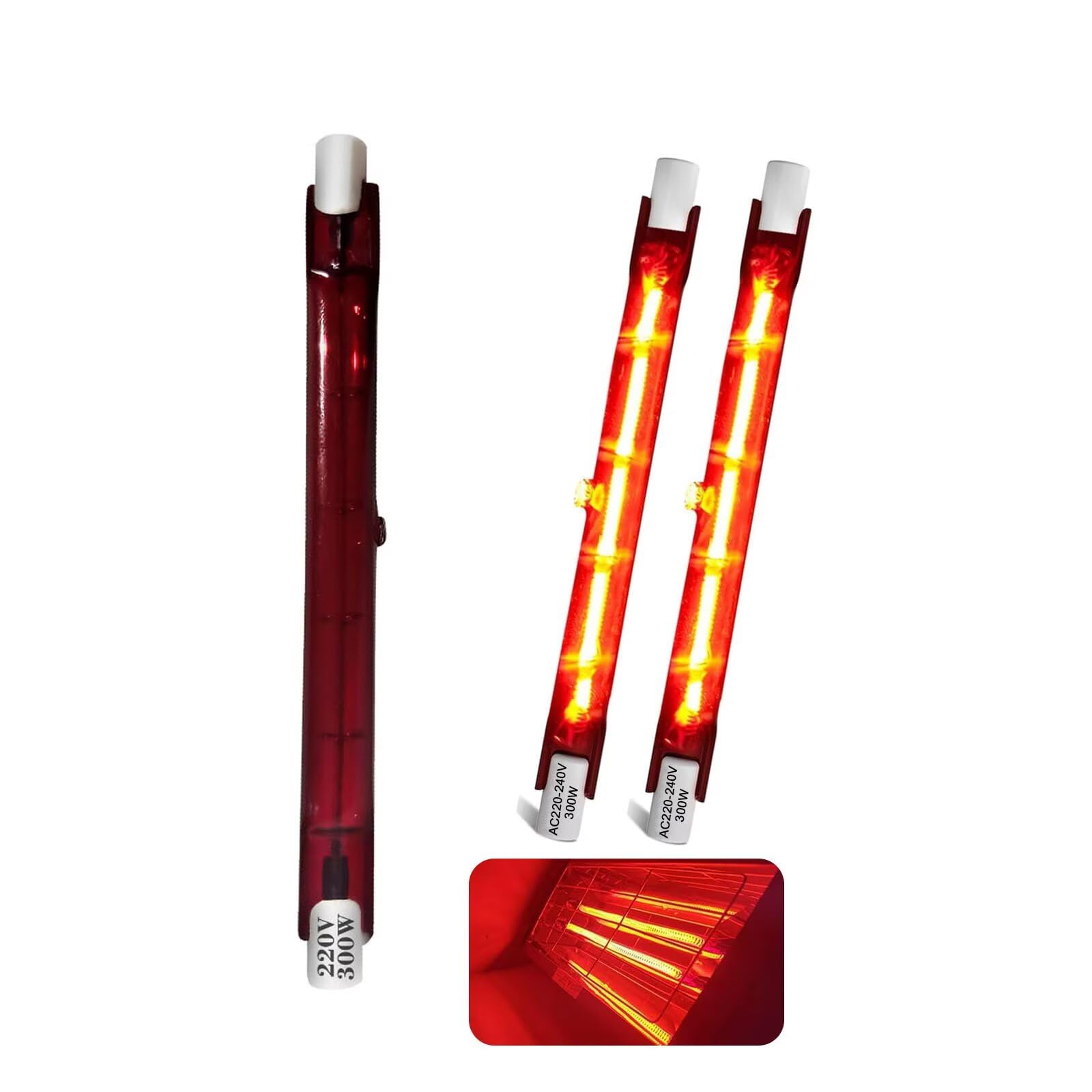 Infrared Heater Bulb 300W, 118mm R7S Ruby Halogen Bulb Dimmable, Quartz Heating Light Bulbs, Patio Heating Lamp for Heatmaster U3 Heater, No Flicker, 300lm, 220V Quartz Heat Infrared Bulbs, 3 Packs
