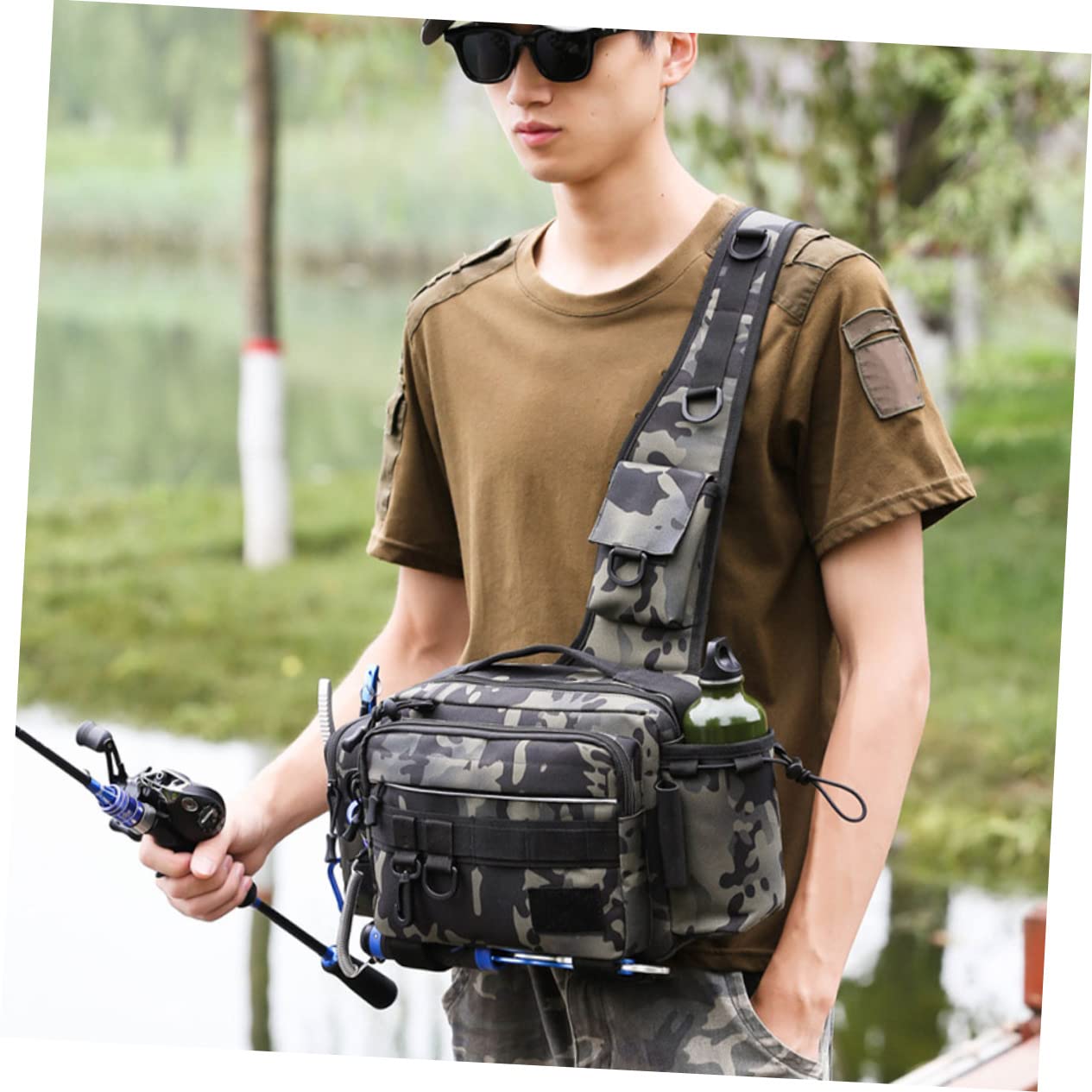 1pieza Bolsa De Pesca De Correa Para Hombro Para Actividades Al Aire Cañas y Accesorios De Pesca Diseño Moderno Camuflaje Nocturno