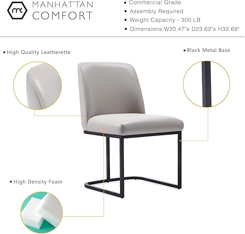 Miniatura 4 de Manhattan Comfort Serena - Silla de comedor de piel sintética de 18.7 pulgadas, color gris claro Gris