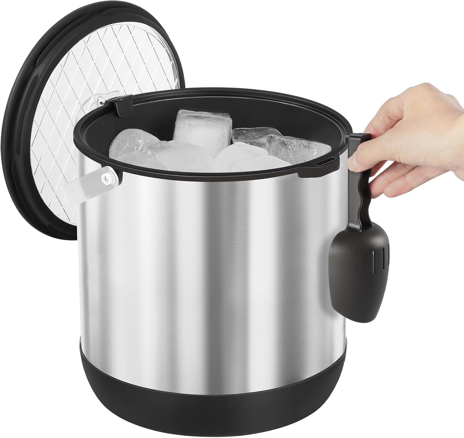 Seau a glacon en acier inoxydable de 6,8 litres avec couvercle et pelle, seau a glacon isotherme double paroi pour les bars à cocktails et les fêtes, sans BPA