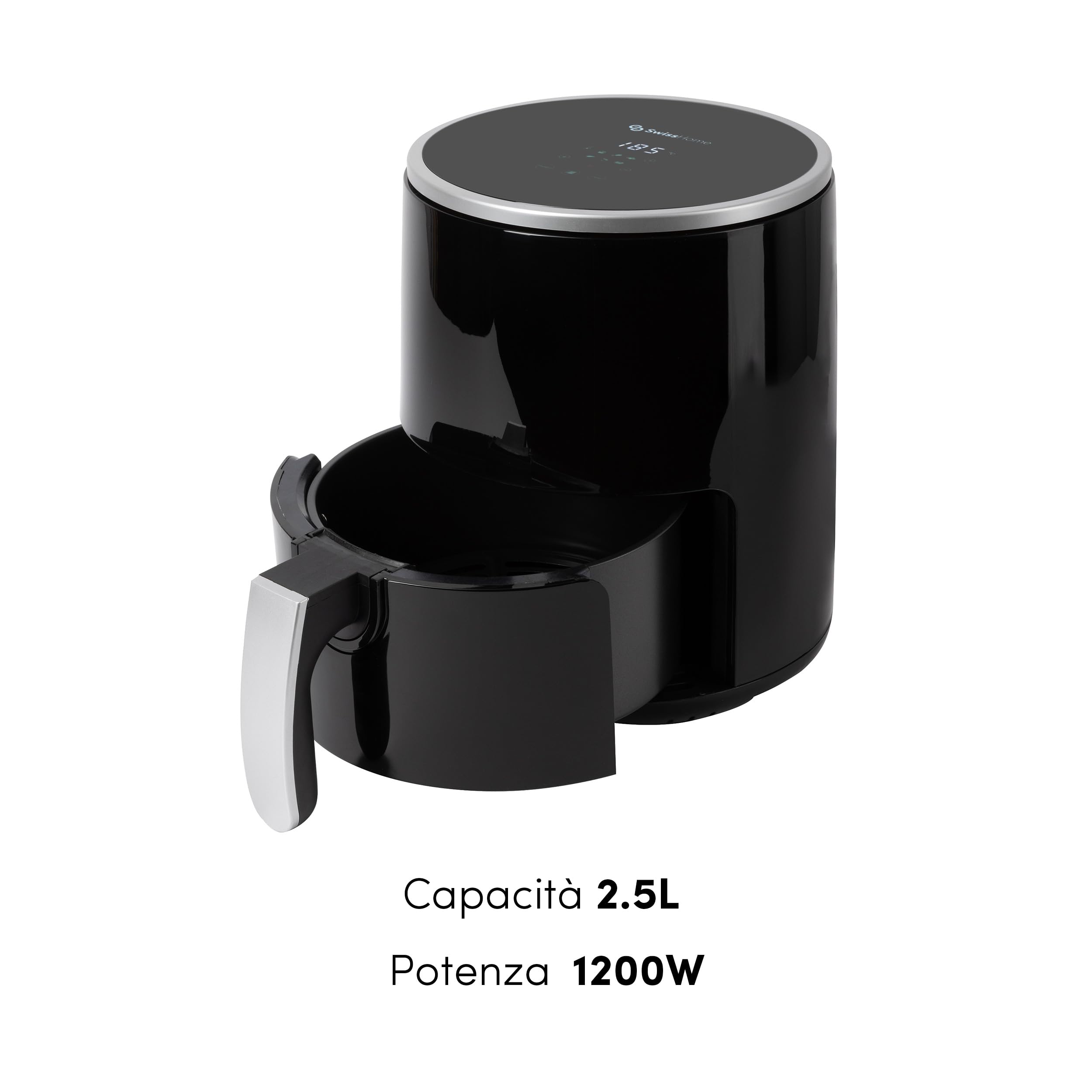 Z SwissHome PETIT - Friggitrice ad aria 2.5L 1200W - Display digitale - Temperatura regolabile 80-200°C - Timer 60 minuti - Pentola in teflon rimovibile - Protezione da surriscaldamento