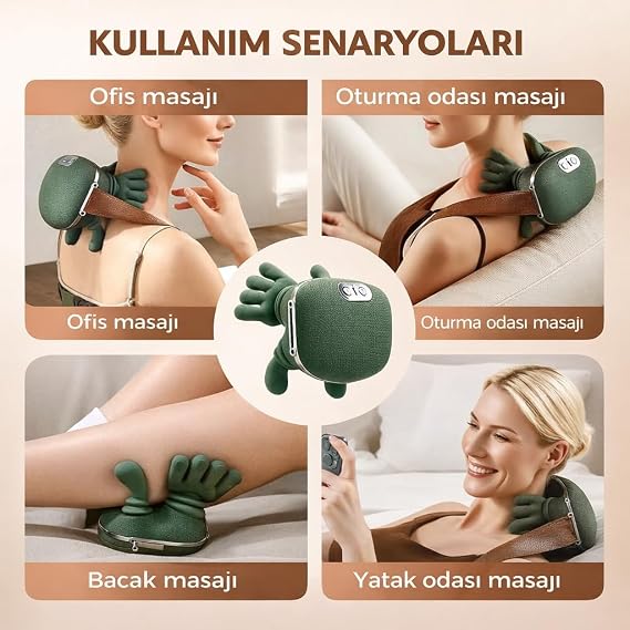Şarjlı Boyun Masaj Aleti Elektrikli – Isıtmalı Kablosuz Boyun ve Omuz Masaj Cihazı, Kas Gevşetici Taşınabilir Masaj Aleti (3 Mod)