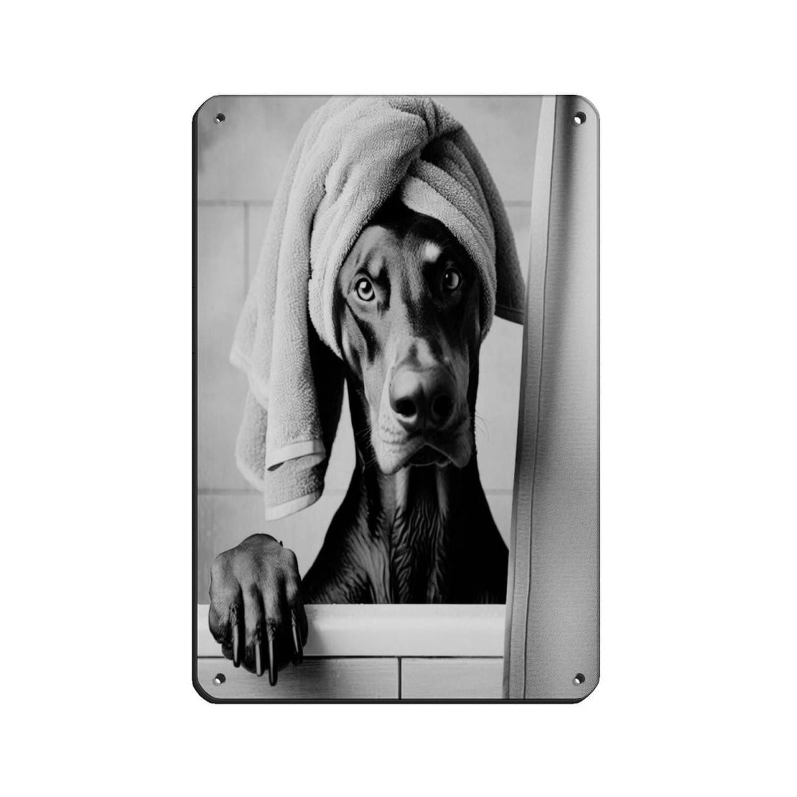Doberman Pinscher Dog Bathroom Art (2) Tin Sign Vintage Metal Pub Club Cafe Bar Home Wall Art Decoration Poster Retro 8x12inch(20x30cm)