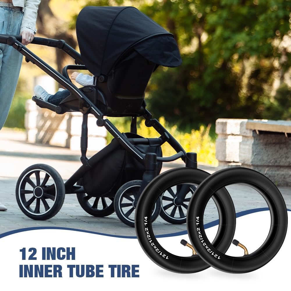 2 pezzi Camera d'Aria, 12 1/2"x 2 1/4" con Valvola a gomito ad 2 Angolo 45° Doppio spessore Ruote di ricambio per Passeggino Tricicli e Biciclette per Bambini