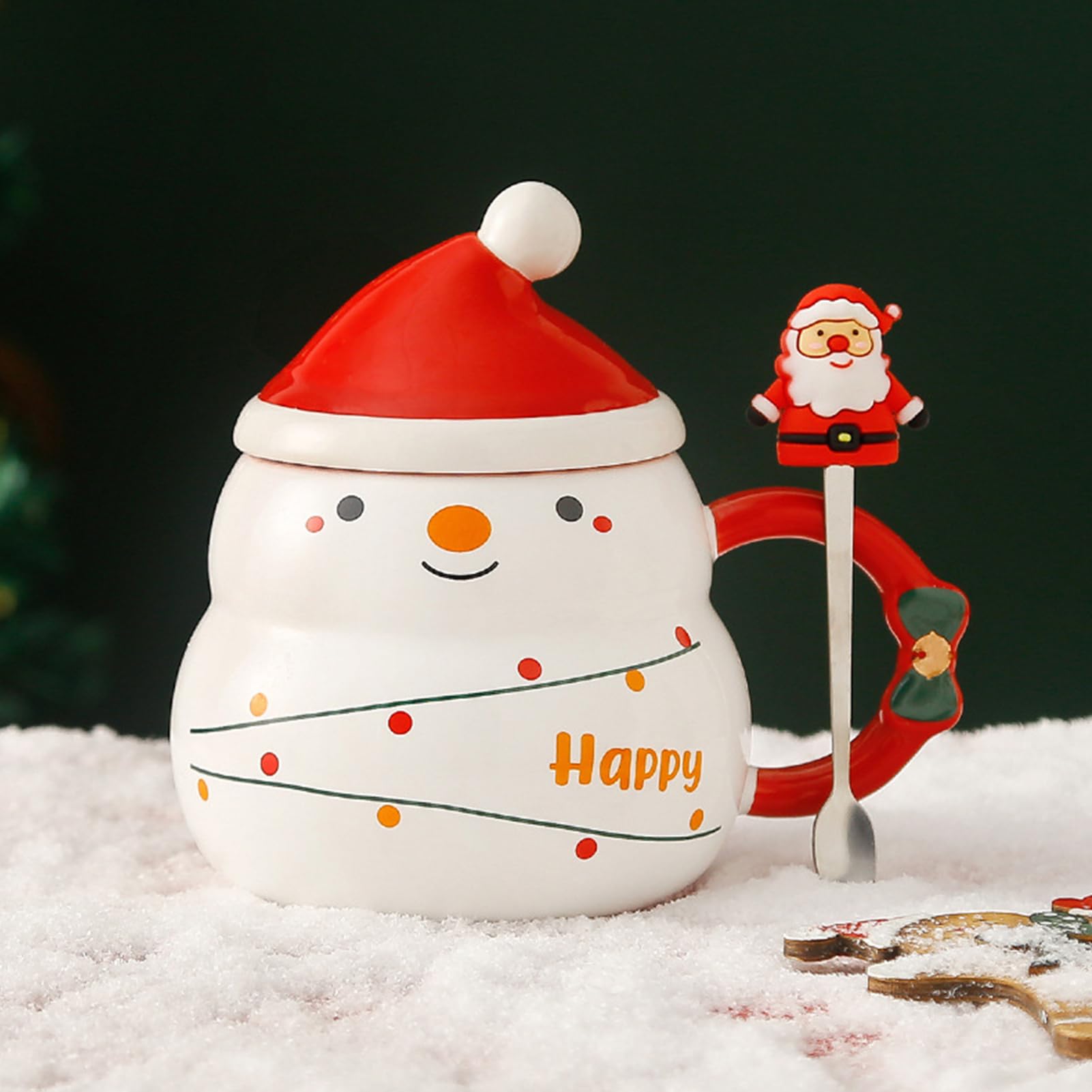 Fairypeach Weihnachtstasse Mit Deckel & Löffel – 400ml Keramik-Becher Als Geschenkset (Schneemann, Weihnachtsmann, Weihnachtsbaum)