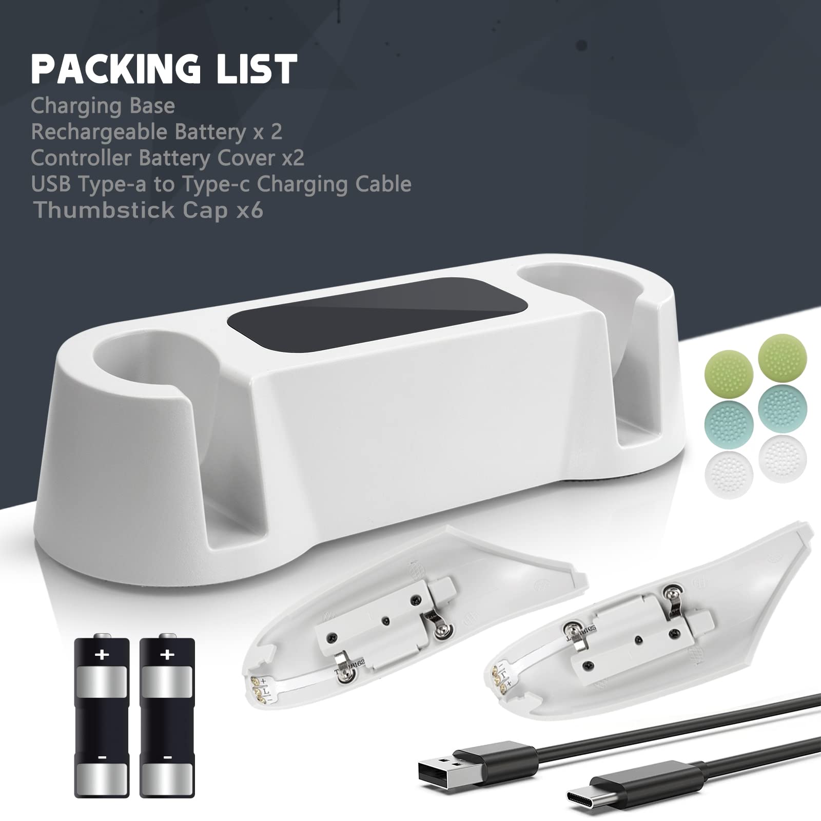 Station de charge pour manettes Oculus Quest 2, accessoires VR pour manettes Oculus Quest 2 avec 2 batteries rechargeables, station de charge rapide avec câble de charge de type C
