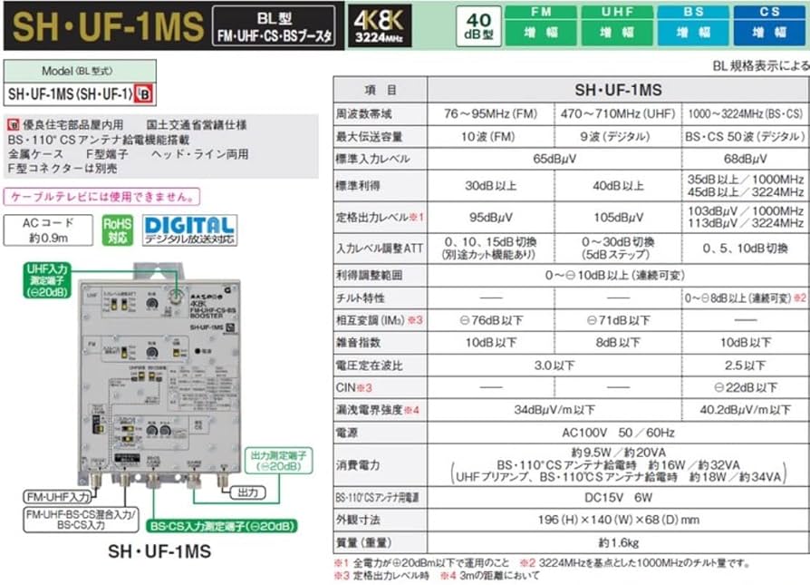 マスプロ 4K・8K衛星放送（3224MHz）対応 共同受信用 マスプロ 4K・8K衛星放送（3224MHz）対応 全端子電流通過型 双方