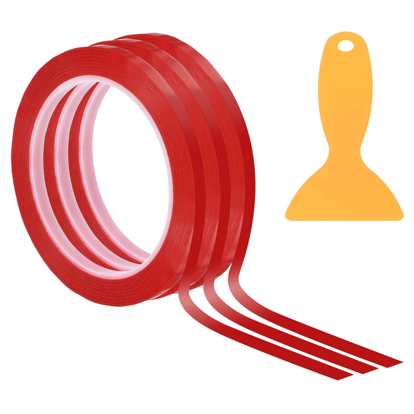 PATIKIL 5mm Whiteboard Tape, 3 Pack Thin Dry Erase Tape 66m for Graphic Chart Marking DIY Art with Plastic Scraper, Red