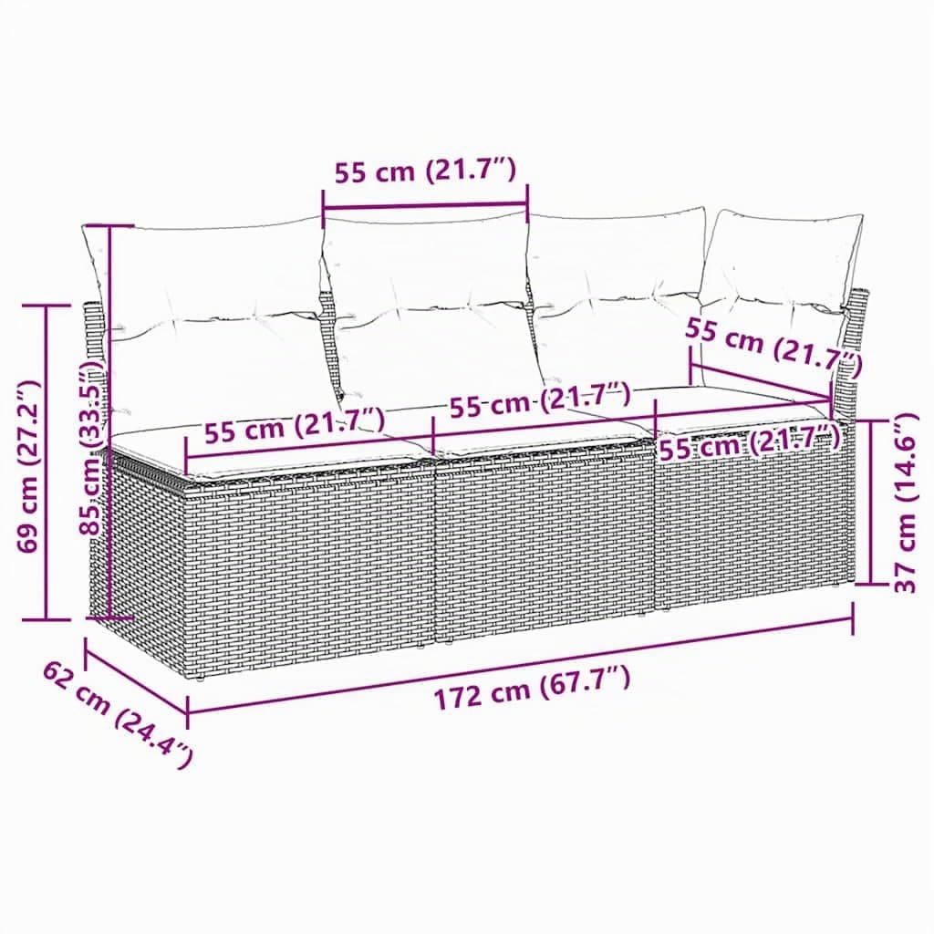 vidaXL Gartensofa mit Kissen 3-Sitzer, Sofa mit Staufach unter Sitzfläche, Terrassensofa mit abnehmbarem waschbarem Bezug, Gartenmöbel Terrassenmöbel, Hellgrau Poly Rattan