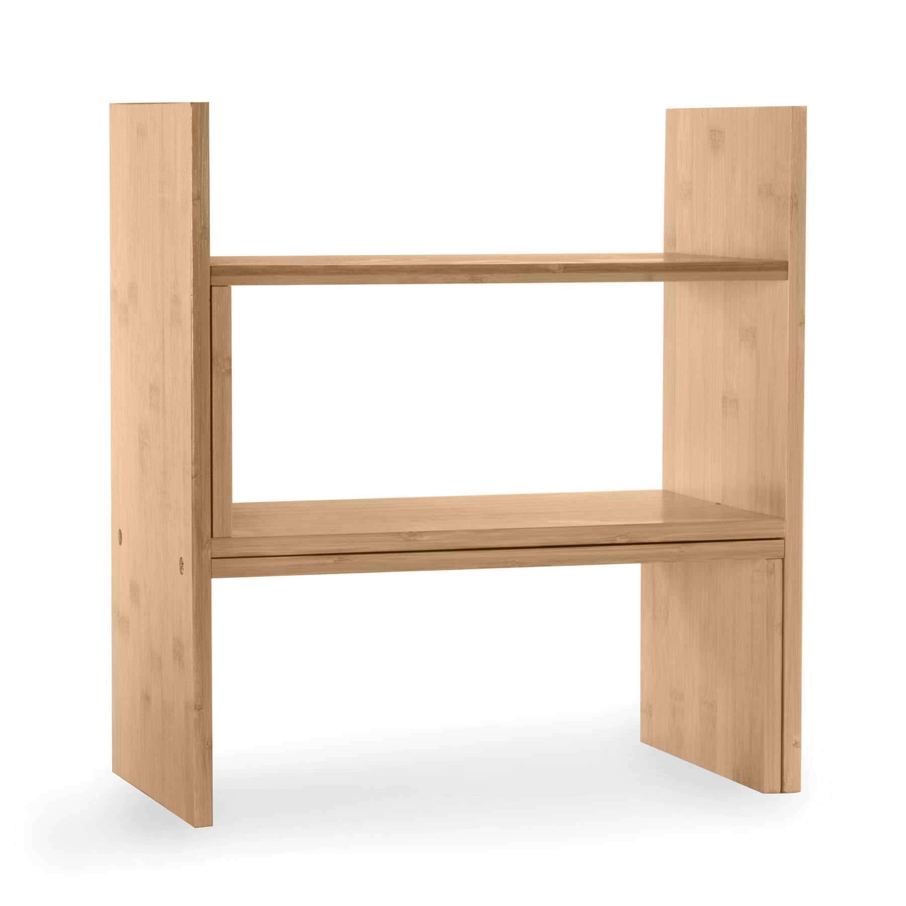 Multipurpose Desk Storage Organiser | Bamboo Adjustable Racks, Shelves & Drawers Book Shelf | Storage Shelf | Office Organisation | M&W