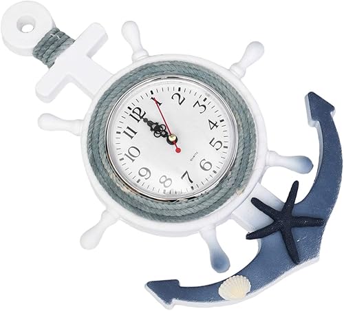 Miniatura 8 de WINOMO Reloj de pared con ancla de barco, estilo mediterráneo, con temática náutica, reloj de pared silencioso, decoración colgante para sala de