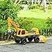 Qaba No Power 2 in 1 Ride On Excavator with Helmet and Claw, Construction Truck Set, Multi-Functional Digger with Storage, Light and Music, Yellow