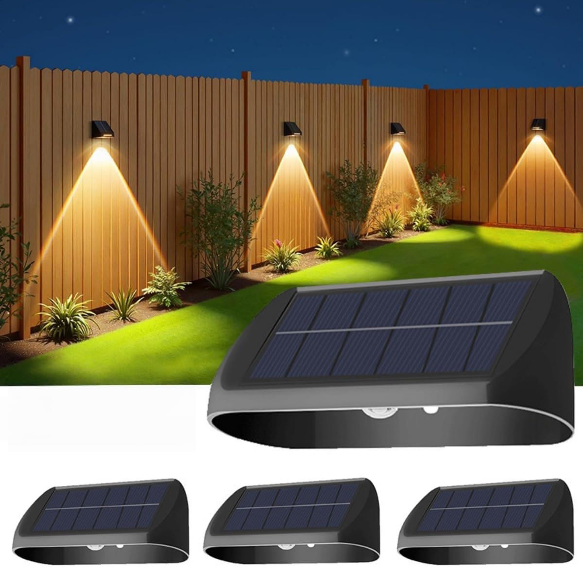 4 Pezzi Luce Solare led Esterno da Giardino, Lampada Solare da Esterno, IP55 Impermeabile Faretti, Applique da Parete, Segnapasso per Scale, Patio, Terrazzo, Vialetto (Bianco Caldo)
