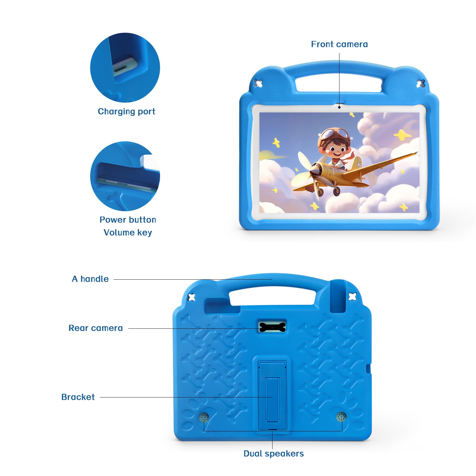 Tablet per bambini da 10,1 pollici, tablet Android per bambini, Android 15, display 1280x800, CPU Octa-Core, 8GB+64GB, 1TB espandibile tramite Micro SD, WiFi 6 (2.4G+5G), controllo genitori