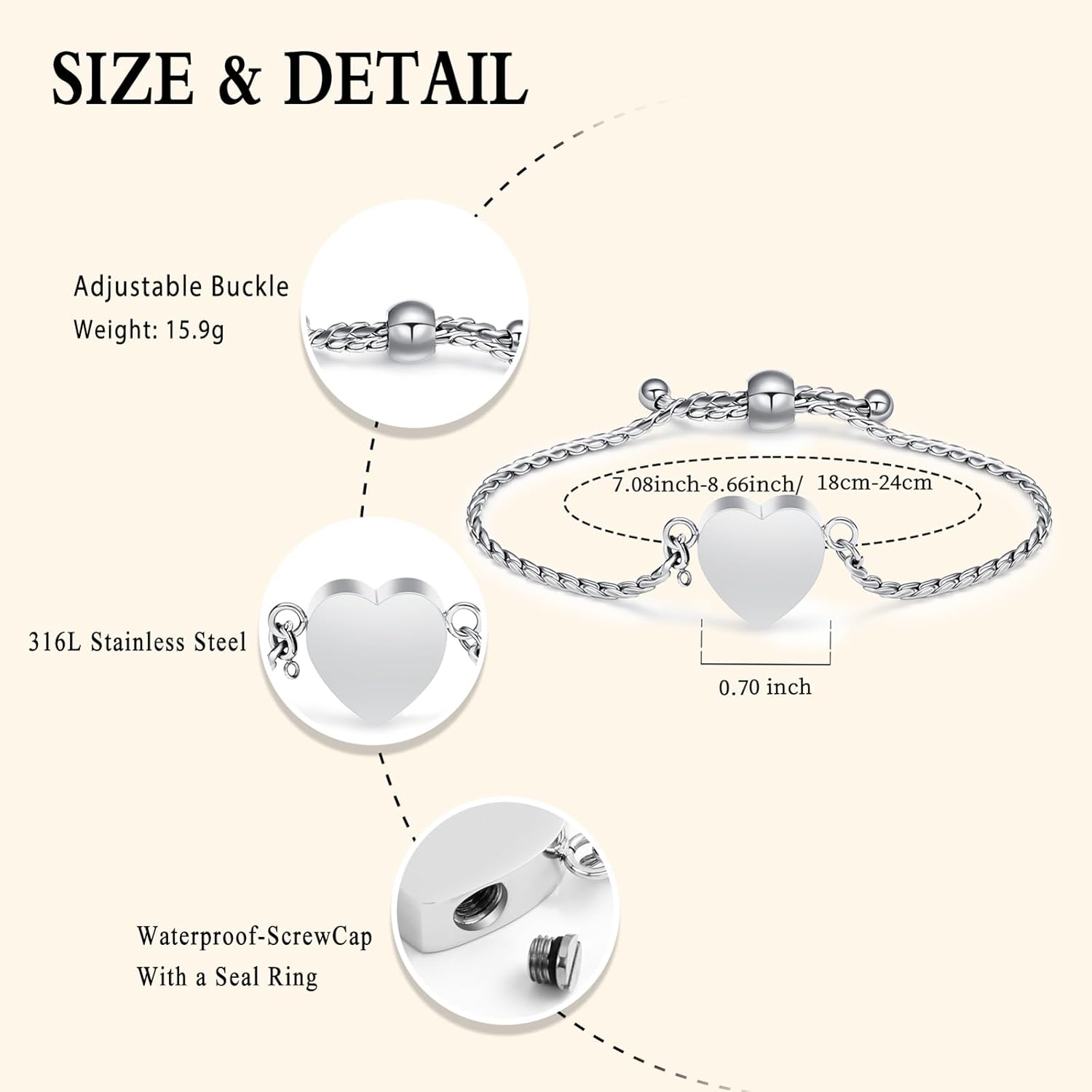Oinsi Heart Urn Bracelet for Women - Cremation Bracelet for Ashes Stainless Steel Memorial Ashes Keepsake Gift Cuff Bangle for Loved Ones - Image 2