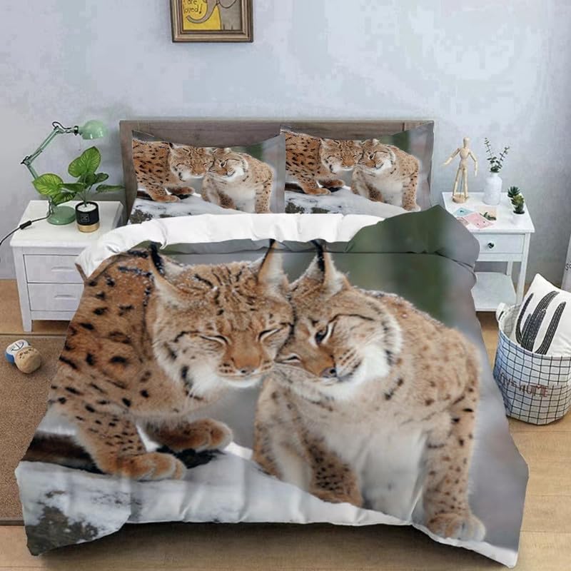Housse de couette lynx beige 90x190 en microfibre thermorégulatrice et sans repassage