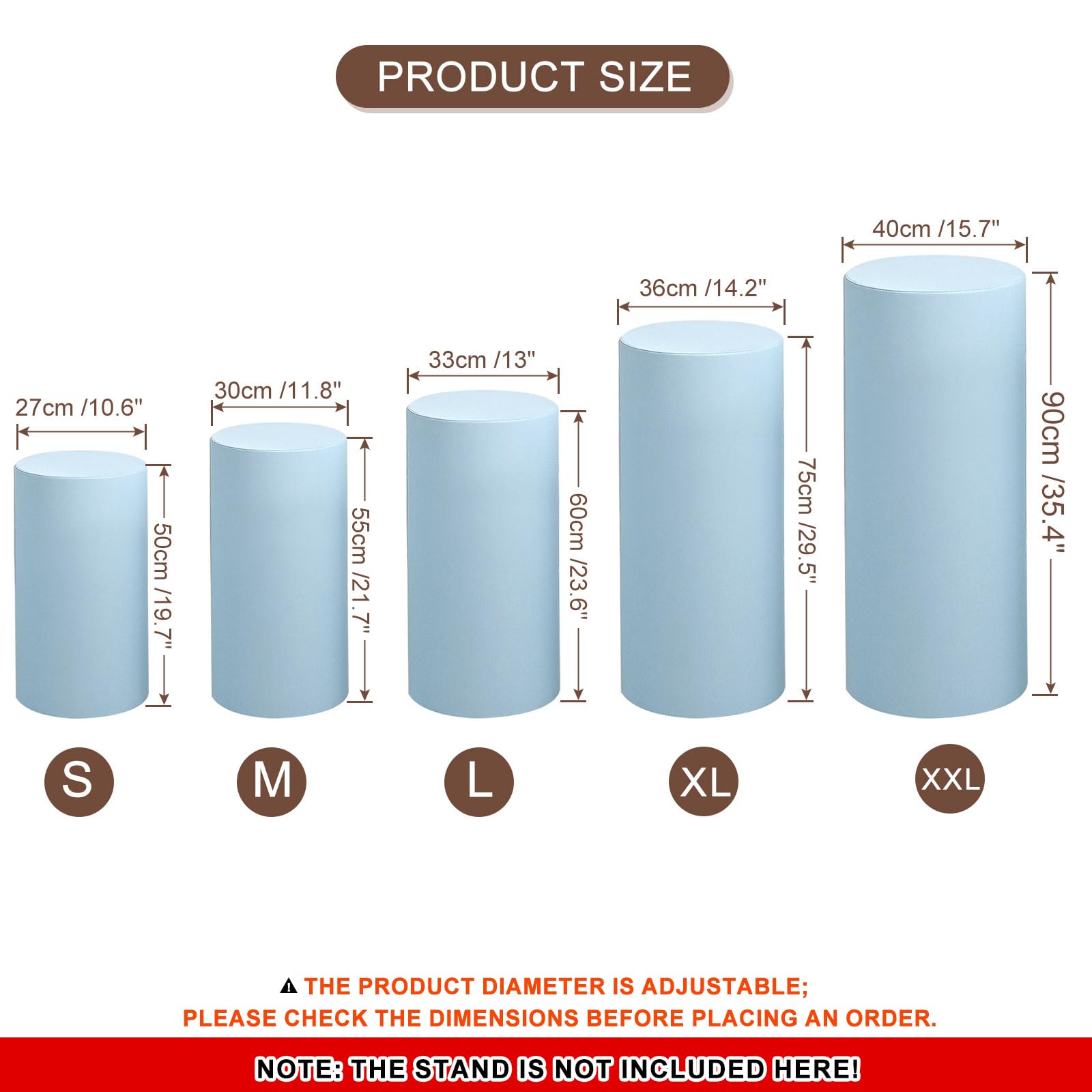 QUARKZMAN Set of 5 Cylindrical Base Covers in Light Blue Spandex, Wedding Decoration