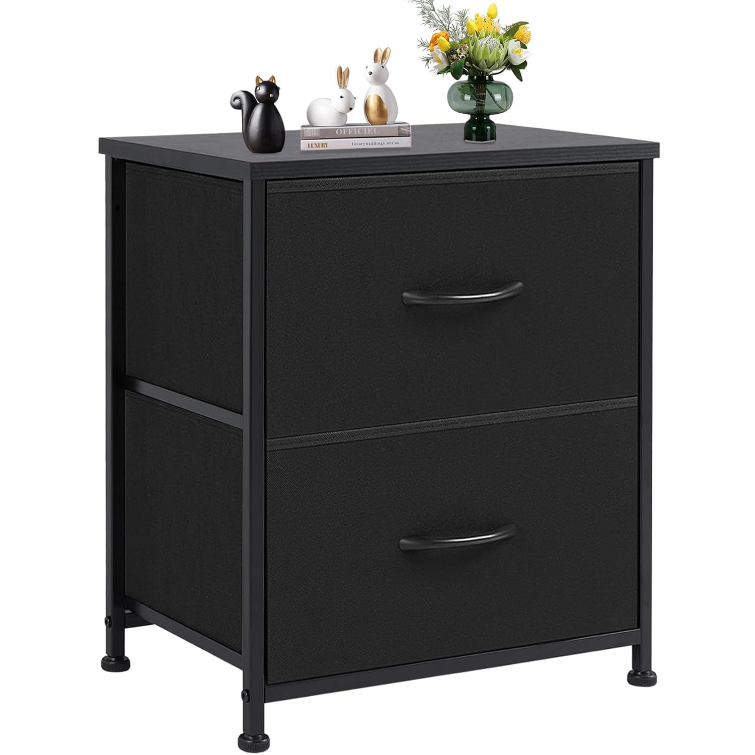 Nightstand with 2 Fabric Drawers, Small Dresser, Side Table, End Table, Bedside Table, Night Stands, Small Nightstand, Bedroom