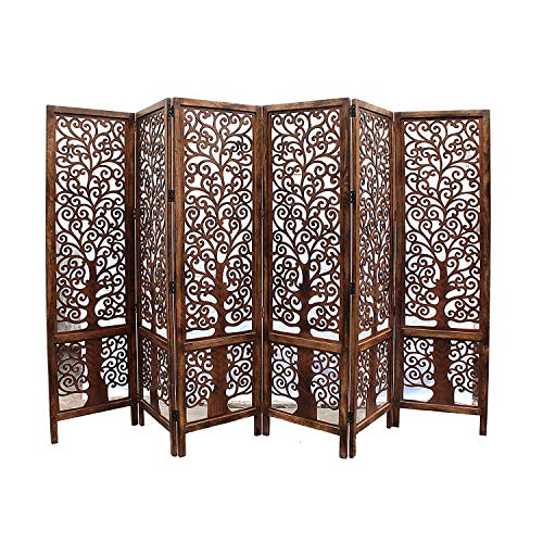 Image of Wooden Room Partition /Screen /Room Divider /Room Separator Traditional Handicrafts 6Ft (Dark Brown) (Tree 6 Panel)