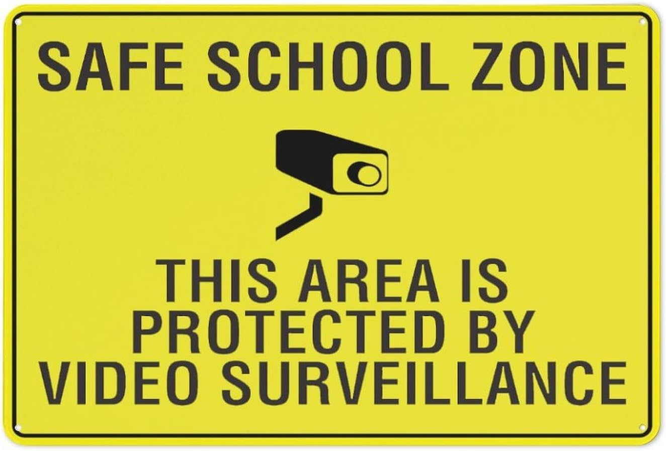 Safe School Zone Video Surveillance Rust Free Aluminum Sign - Outdoor Decor with Pre-Drilled Holes for School Campus, Crosswalk - 16x12 Inch​