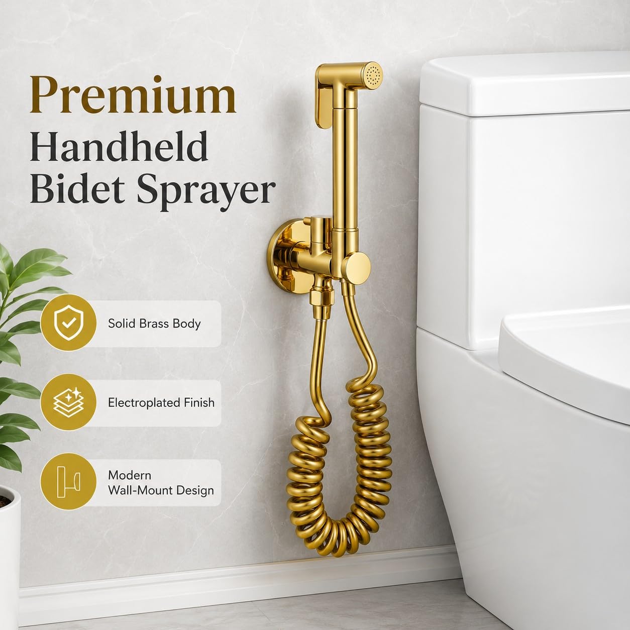 idroscopino per wc rubinetto bidet oro,Doccetta Bidet a Mano Acqua Fredda, Kit Bidet Portatile a Parete in Ottone con Tubo a Spirale Estensibile e Supporto, per Igiene Personale Bagno WC