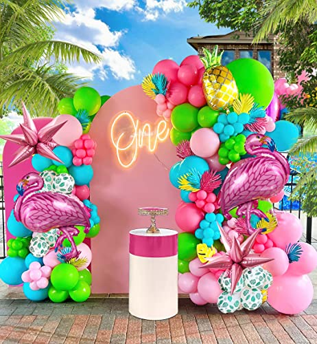 Tropical Flamingo Balloons Garland Arch Kit 140Pcs Tiffany Blue Pink Green With Palm Print Foil Pineapple For Summer Beach Luau Hawaiian Aloha Theme Birthday Decorations #TOP12