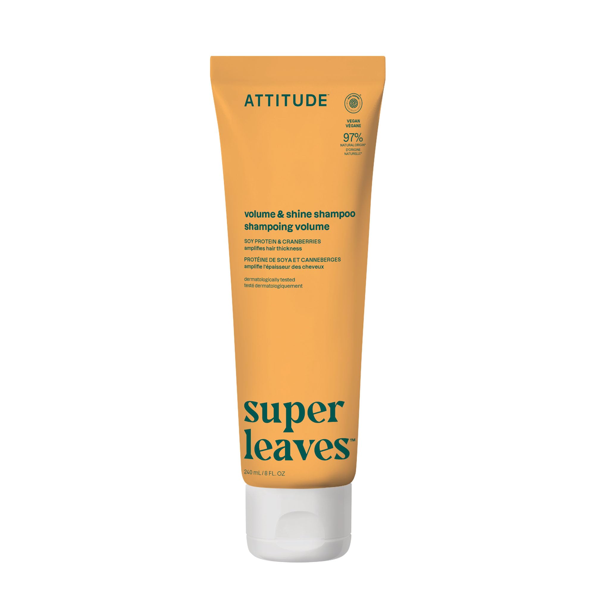 ATTITUDE Volume and Shine Hair Shampoo, EWG Verified, For Thin Hair, Naturally Derived Ingredients, Vegan, Plant Based, Soy Protein & Cranberries, 240 mL