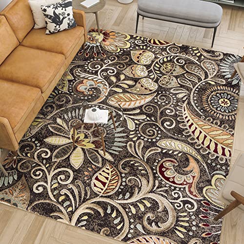 Giselle Transitional Floral Brown Rectangle Area Rug, 8' X 10' #TOP3